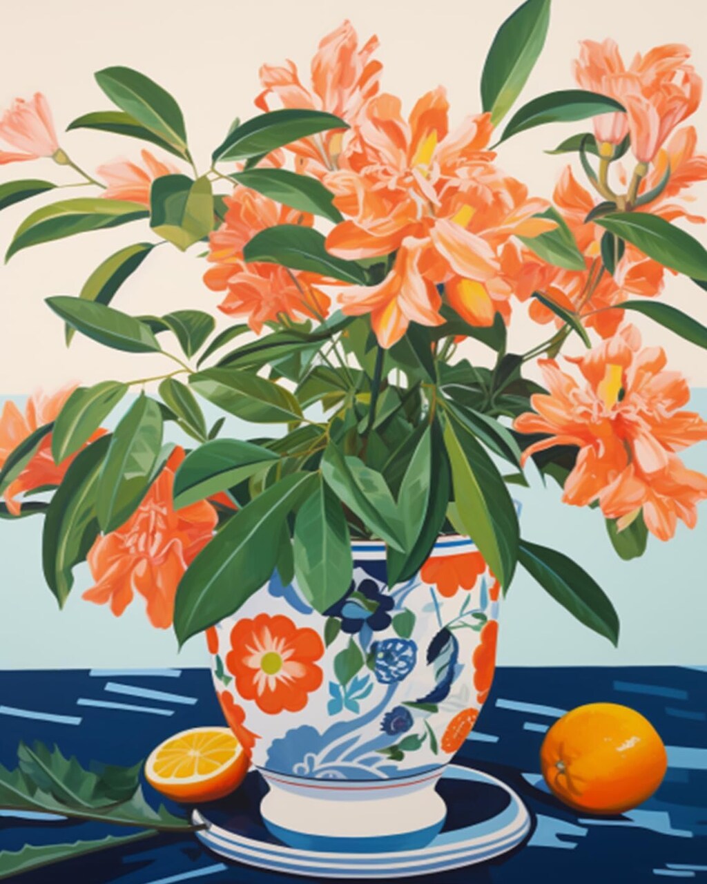 Orange Flowers in a Floral Pot Paint by Numbers Kits 16x20 inch Canvas DIY Oil Painting for Kids, Students, Adults Beginner with Brushes Acrylic Pigment Neo-Pop Style Painting